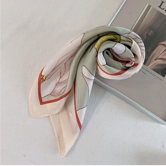 Pink Floral Silky Scarf 